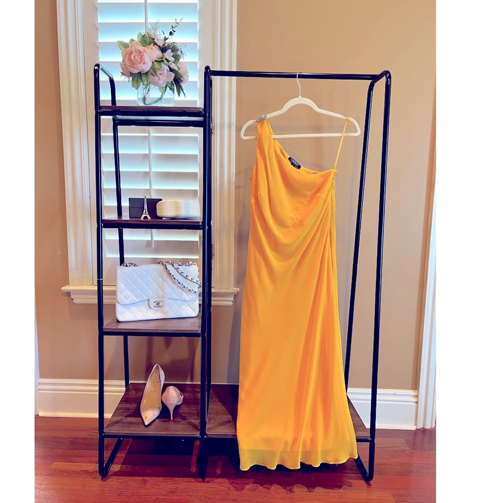 LAUREN RALPH LAUREN One Shoulder Embellished Chiffon Dress in Marigold, NWT Sz 4